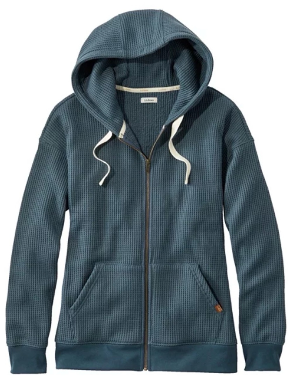 L.L. Bean Waffle-Knit Zip Hoodie in Teal/dark blue